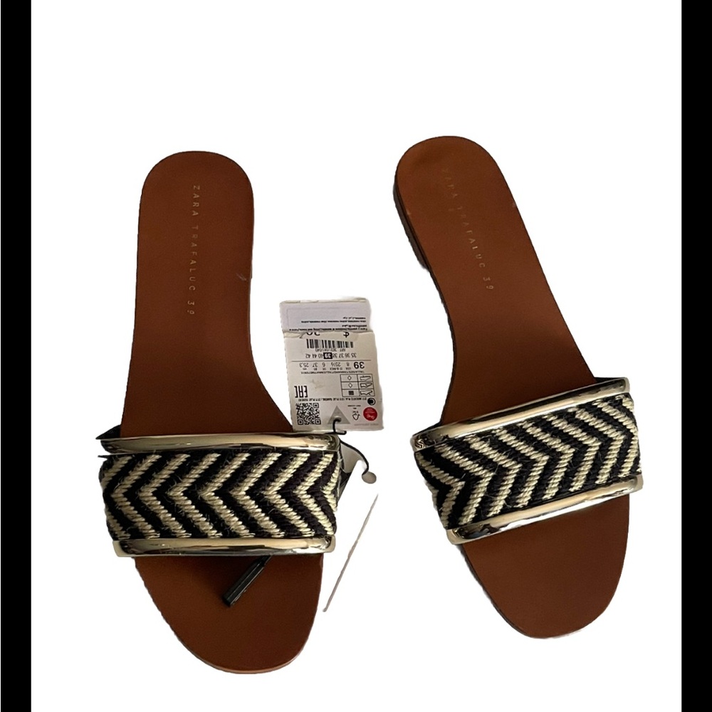 ZARA CHEVRON PRINT NATURAL FABRIC FLATS - Picture 6 of 7
